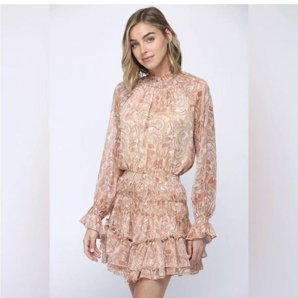 Fate Long Sleeve Boho Tiered Floral Mock Neck Dress Large - Picture 1 of 10